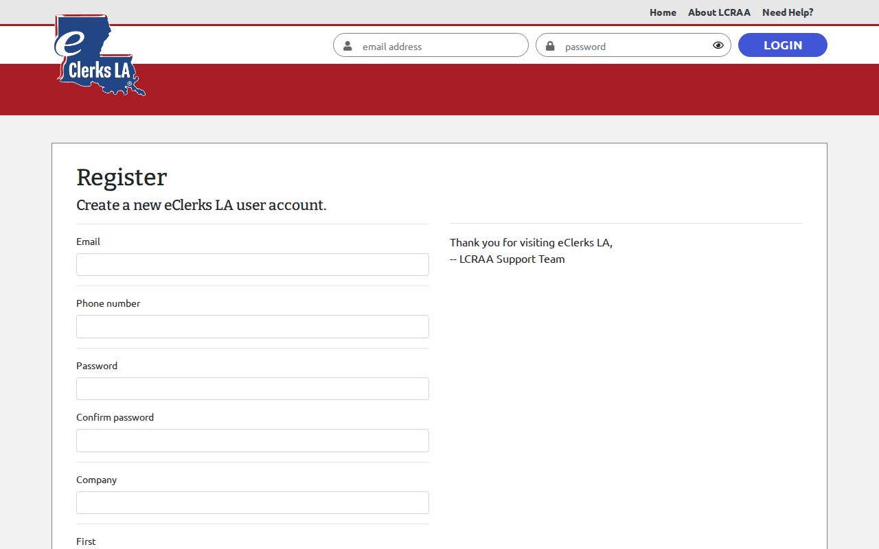 East Feliciana Parish case lookup eClerks registration form