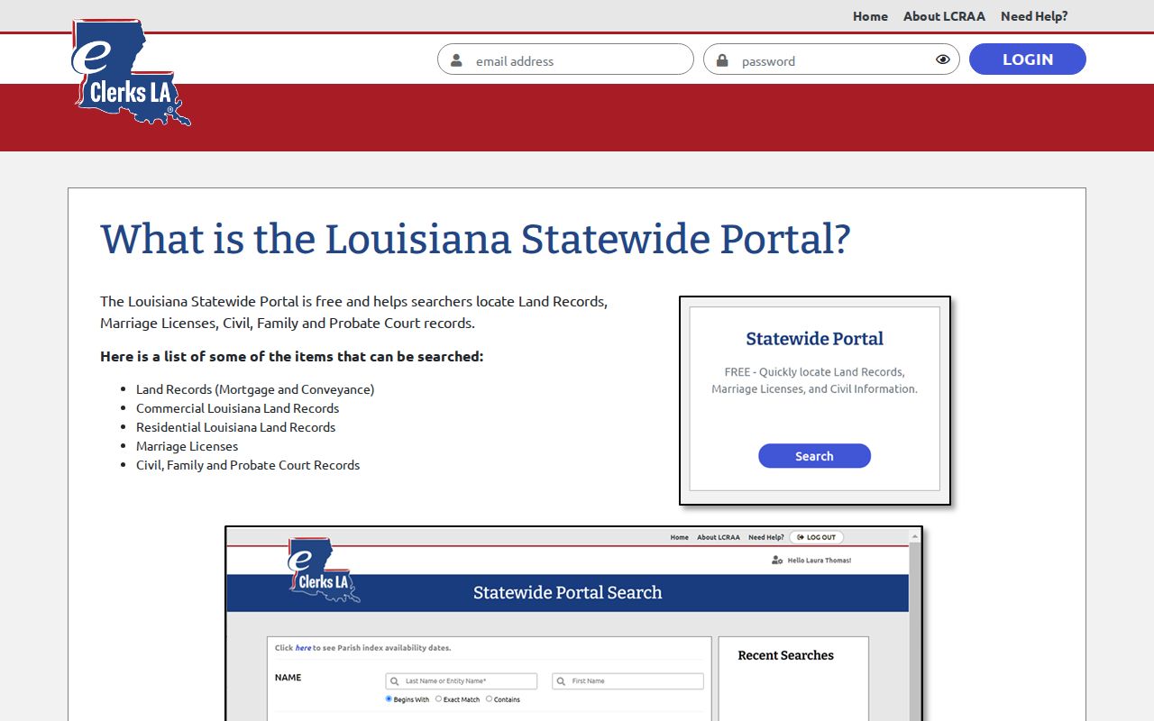 East Feliciana Parish case lookup Statewide Portal information