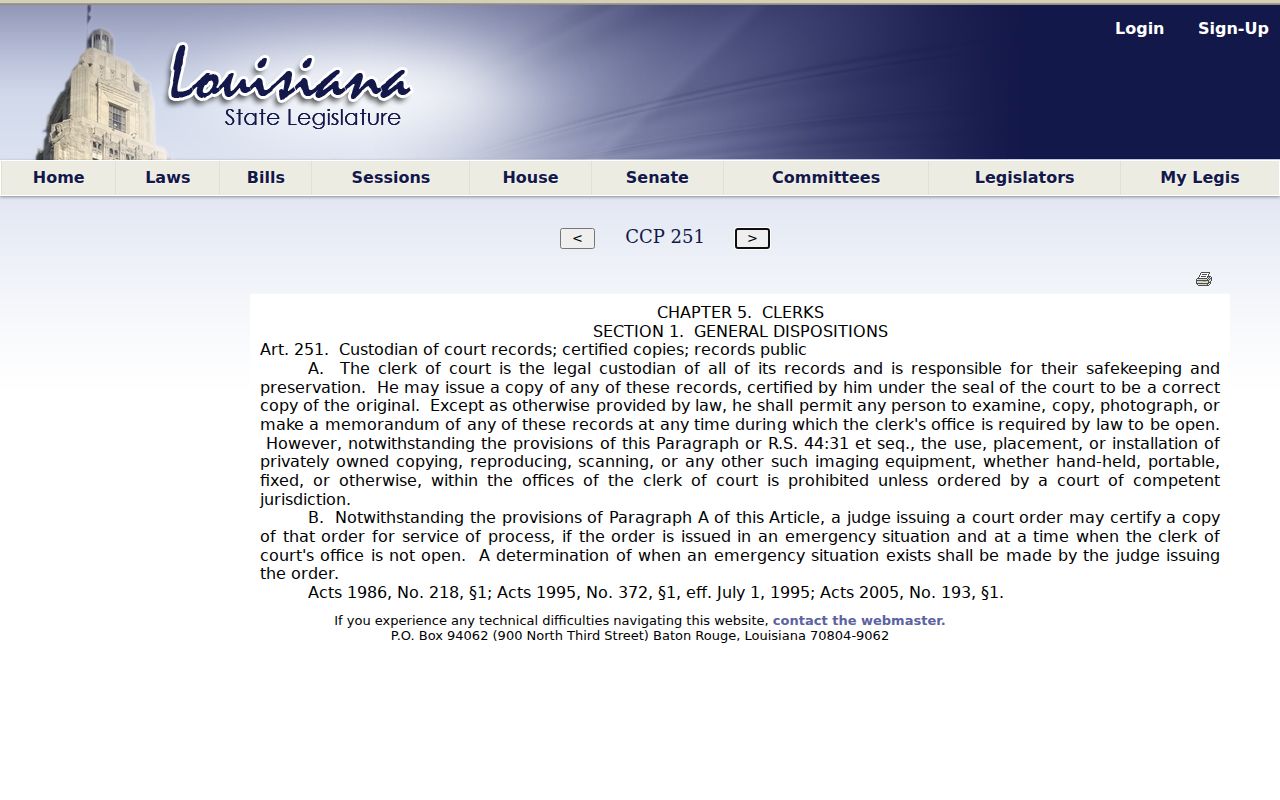 East Feliciana Parish civil docket public access reference for Louisiana Code of Civil Procedure Article 251