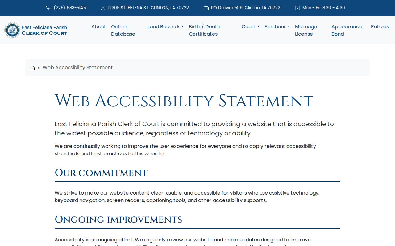 East Feliciana Parish Court Dates web accessibility reference