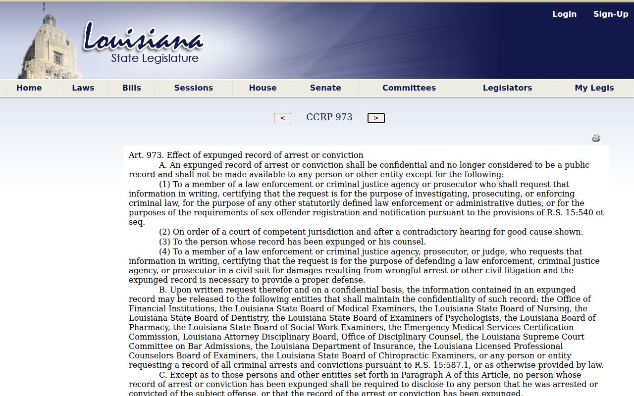 East Feliciana Parish court records expungement confidentiality statute