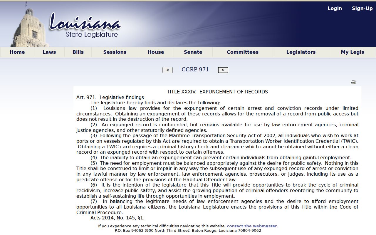 East Feliciana Parish criminal docket public access reference for Louisiana expungement law