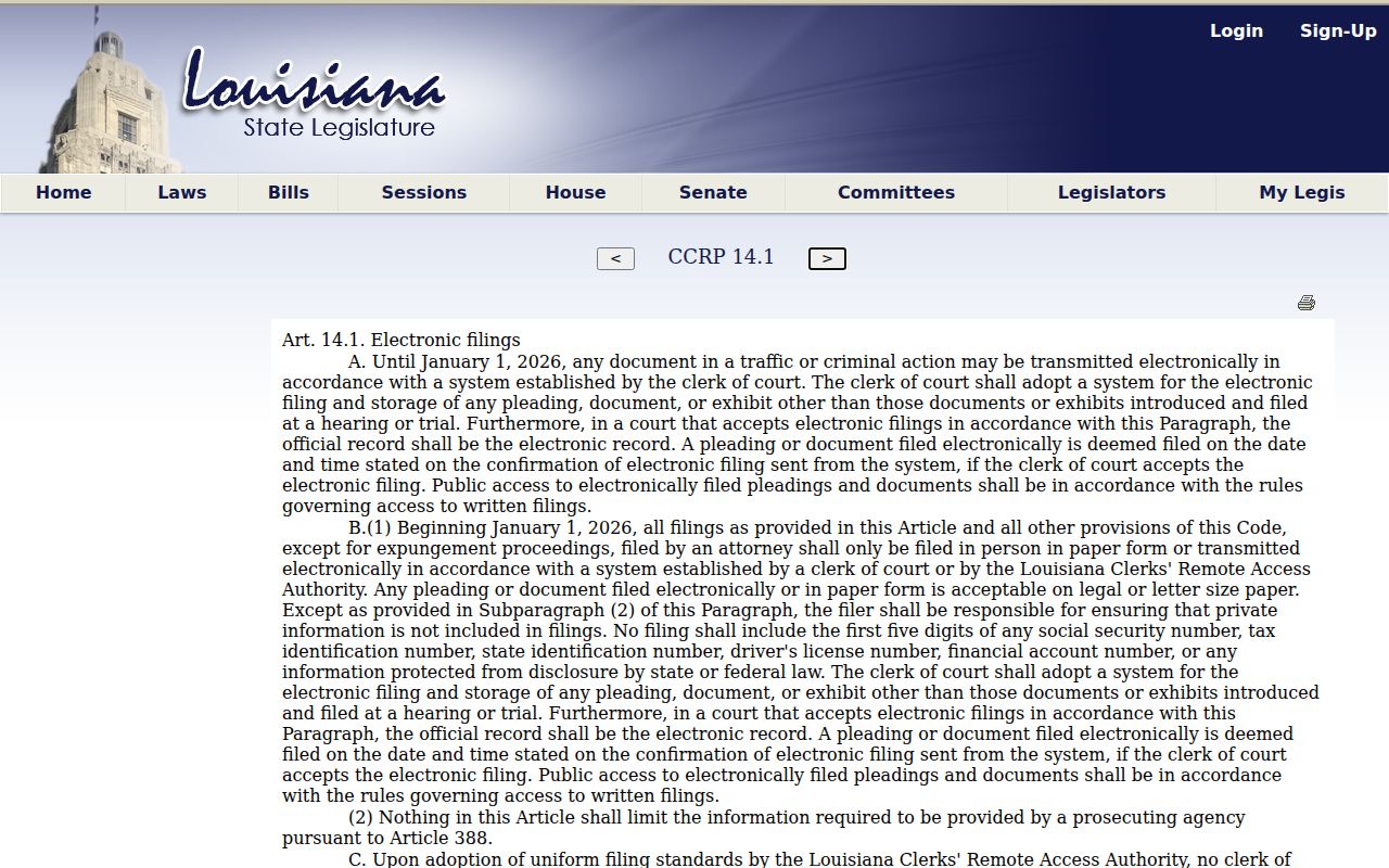 East Feliciana Parish criminal docket access reference for Louisiana Code of Criminal Procedure Article 14.1