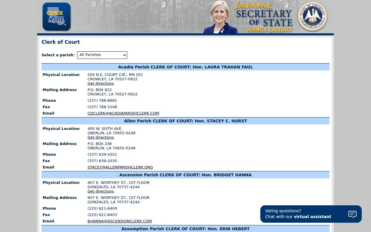 East Feliciana Parish court docket official clerk directory