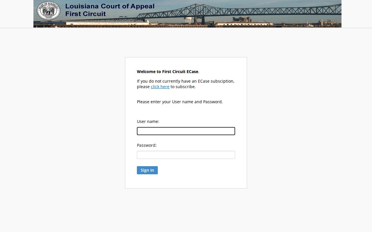 Wilson court docket Louisiana First Circuit ECase access page